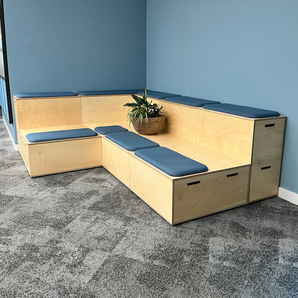 Soapbox L-Shaped office auditorium tiered plywood seating