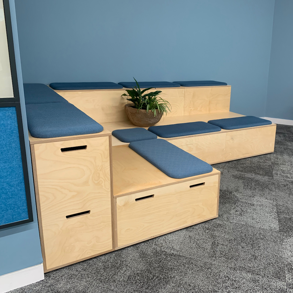 Soapbox L-Shaped wooden office stepped seating